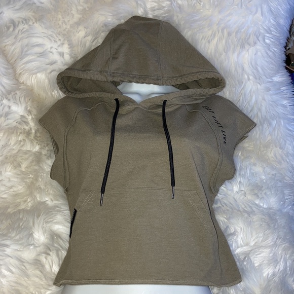 DNDL Cropped Sleeveless Hoodie Oversized Pullover Khaki Army Olive Green M - Picture 7 of 13